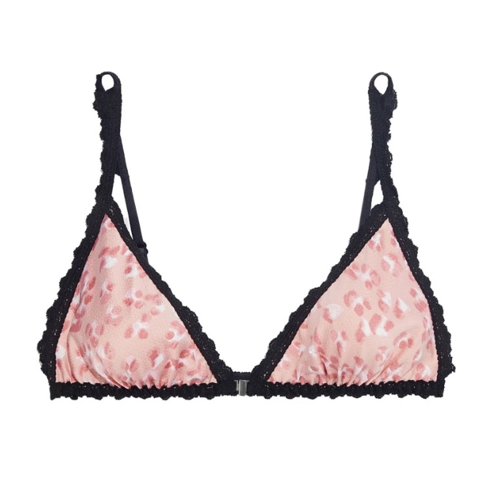Hanky Panky Valentine Lace Trim Pink Leopard Satin Triangle Bra size Medium NWT